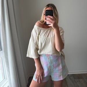 Very J Pastel Plaid High Waist Shorts